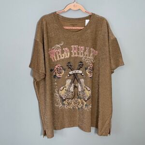 NEW Maurices Wild Heart Graphic Tee Metallic Gold Sparkle Plus Size 4X